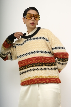 Pulover vintage natal bege com vermelho - comprar online