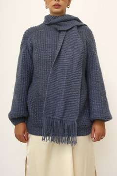 Tricot cachecol azul vintage na internet