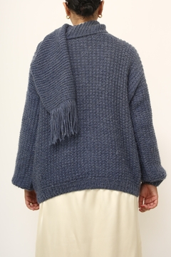 Tricot cachecol azul vintage - Capichó Brechó
