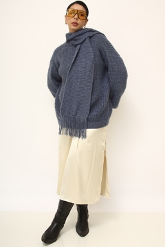 Tricot cachecol azul vintage