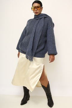 Tricot cachecol azul vintage - loja online