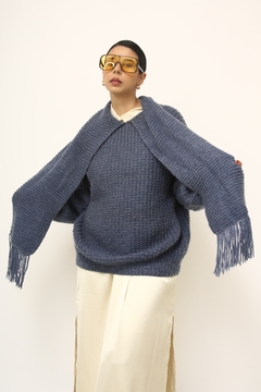 Tricot cachecol azul vintage na internet