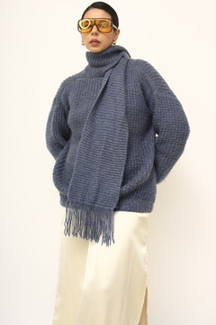 Tricot cachecol azul vintage - comprar online