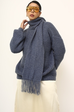 Tricot cachecol azul vintage - Capichó Brechó