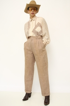 Calça linho cru vintage bege