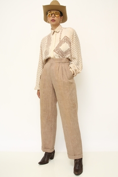 Calça linho cru vintage bege