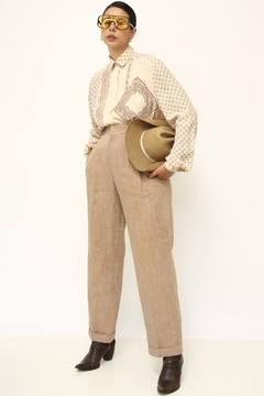 Calça linho cru vintage bege - Capichó Brechó