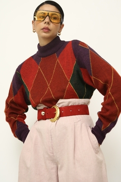 Cropped tricot xadrez vintage color - Capichó Brechó