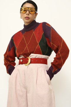 Cropped tricot xadrez vintage color - comprar online