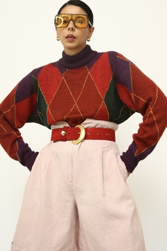 Cropped tricot xadrez vintage color na internet