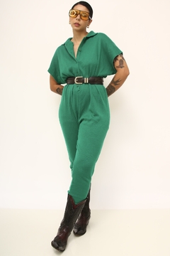 Macacão verde acrilico tricot vintage - Capichó Brechó