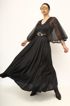 Camisola vintage preta manga transparencia