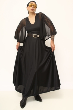 Camisola vintage preta manga transparencia - Capichó Brechó