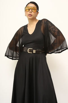 Camisola vintage preta manga transparencia
