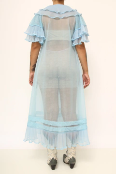 Camisola azul poa vintage babados na internet