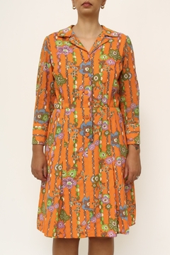 Vestido laranja estampa manga 3/4 vintage - comprar online