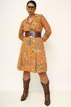 Vestido laranja estampa manga 3/4 vintage na internet