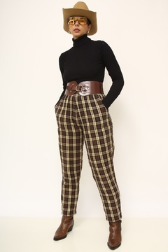Calça xadrez vintage bege marrom - loja online