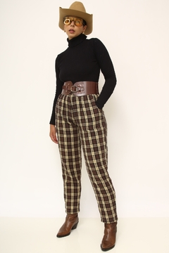 Calça xadrez vintage bege marrom - comprar online