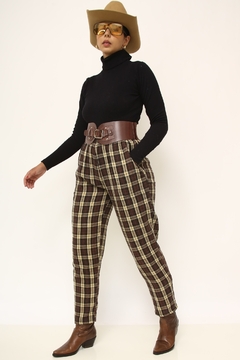 Calça xadrez vintage bege marrom - loja online
