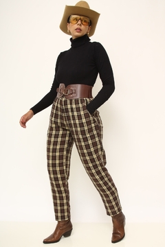 Calça xadrez vintage bege marrom