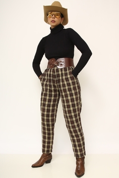 Calça xadrez vintage bege marrom