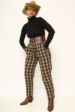 Calça xadrez vintage bege marrom - Capichó Brechó