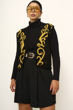 Colete tricot preto com amarelo - Capichó Brechó