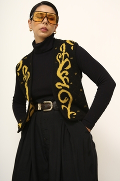 Colete tricot preto com amarelo