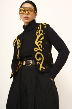 Colete tricot preto com amarelo