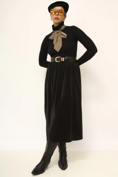Saia plissada preta midi vintage - loja online