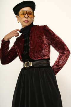 Cropped veludo vinho estampa vintage