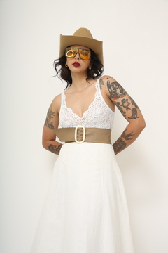cinto couro bege fivela off white