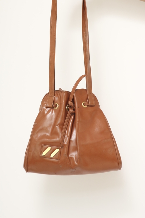 Bolsa saco caramelho det dourado vintage