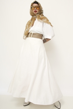 cinto couro bege fivela off white - loja online