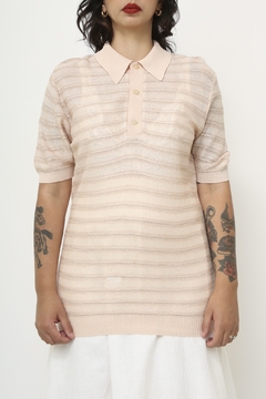 Polo rosa listras vintage tricot - Capichó Brechó