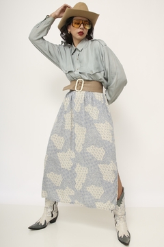 Saia viscose midi verde estampada