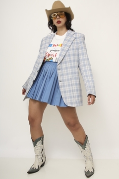 blazer xadrez azul celeste vintage original - Capichó Brechó