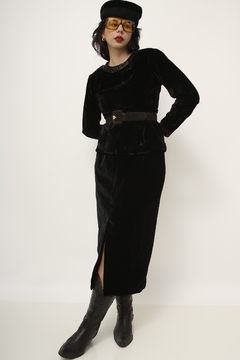 Saia veludo preta vintage midi