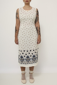 vestido estampado vintage barra flor - Capichó Brechó