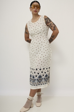 vestido estampado vintage barra flor - Capichó Brechó