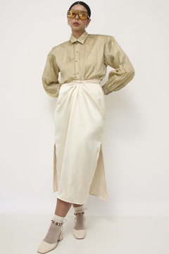 Camisa seda com couro vintage - loja online