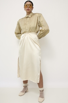 Camisa seda com couro vintage - loja online