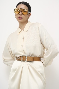 Cinto couro caramelo fivela western vintage na internet