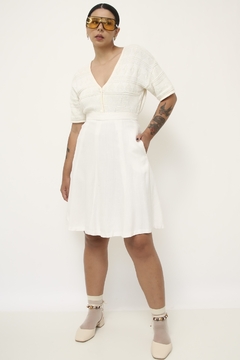Saia branca viscose pregas vintage - comprar online