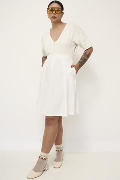 Saia branca viscose pregas vintage - loja online