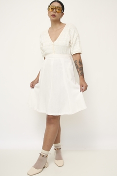 Saia branca viscose pregas vintage - comprar online