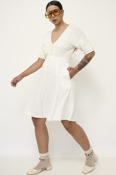 Saia branca viscose pregas vintage - loja online