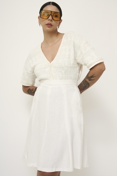 Tricot vintage botões creme manga curta - loja online