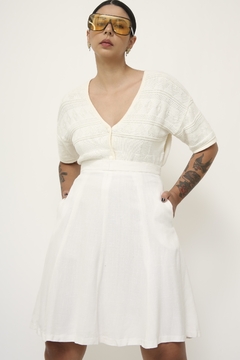 Tricot vintage botões creme manga curta - Capichó Brechó